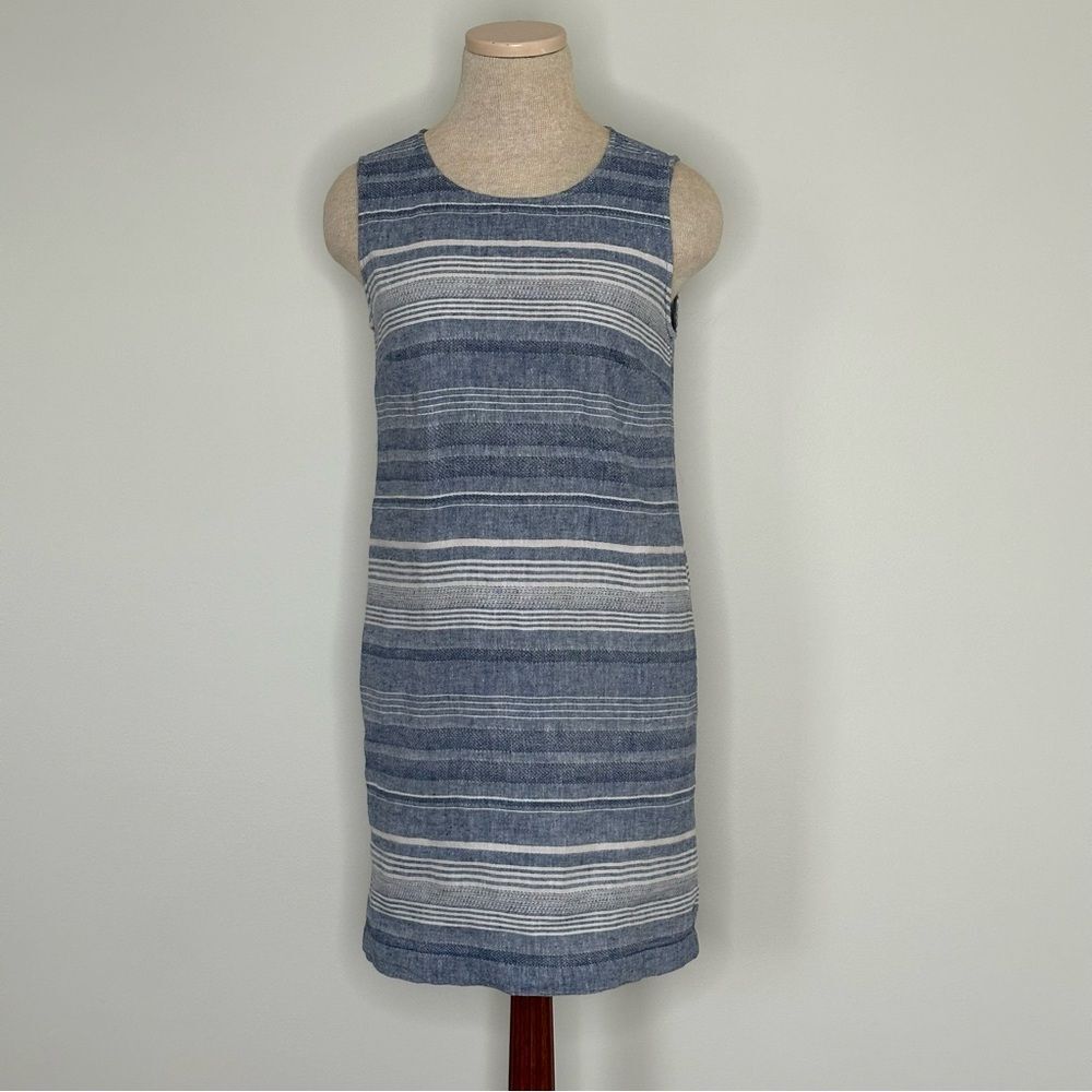 Artisan NY Sheath Linen Blend Stripe Blue and White Dress Size 4